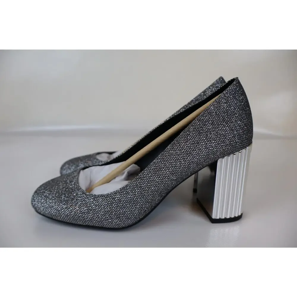 NEW Michael Kors Porter Flex Pump Heels Womens Silver Glitter Chain Mesh Size 6M